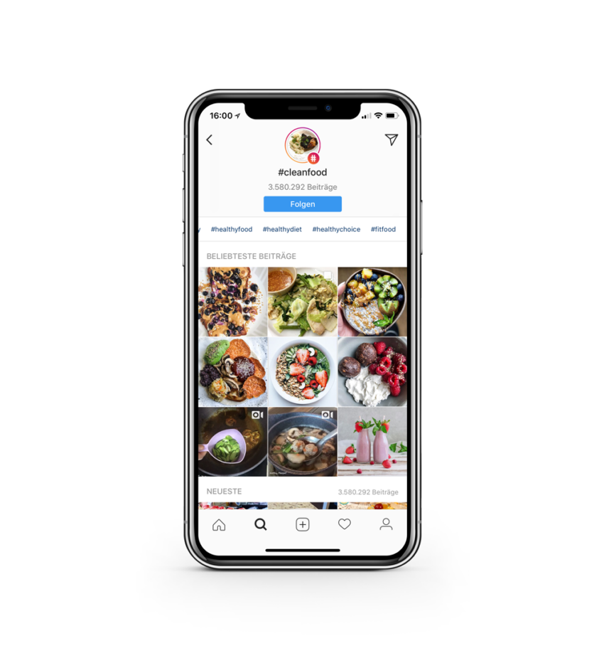 Smartphone mit gesunder Ernährung Instagram-Feed.