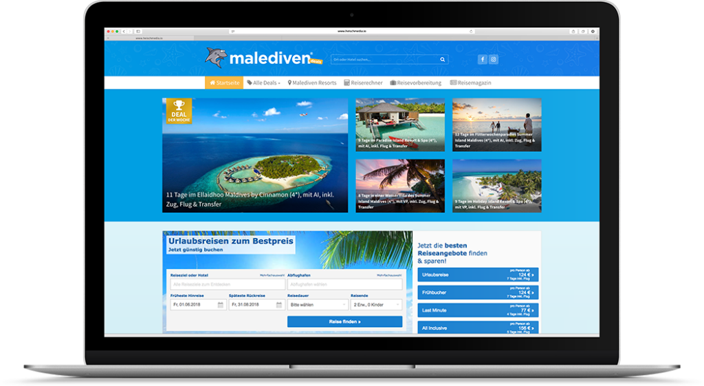 Webseite mit Angeboten für Malediven-Reisen