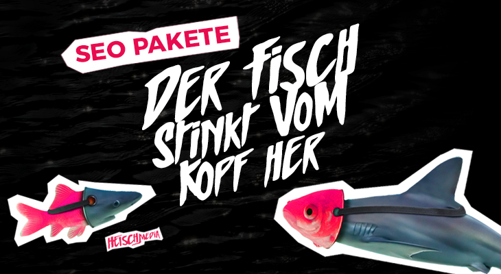 SEO-Pakete, sprichwörtlicher Fisch, Textillustration.